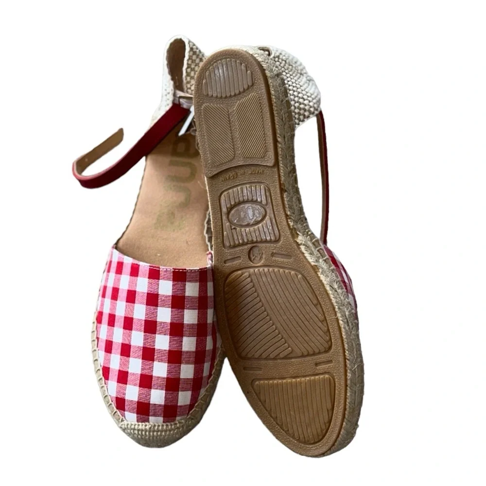 NEW Kanna Made In Spain Red Plaid Picnic Espadrille  Jute  EU 41 US10.5